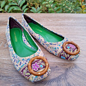 Tracy Porter (Women's 6) Leather Cotton Corduroy Square Toe Boho Floral Flats